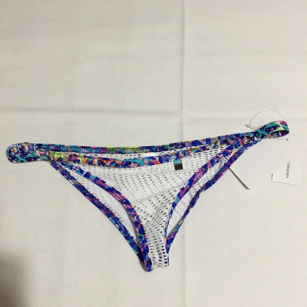 Wicked Weasel Cheeky Bikini Bottom 229 Women Small Multi White Mesh NWT
